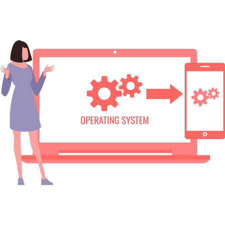 Girl setting up operating system  Illustration