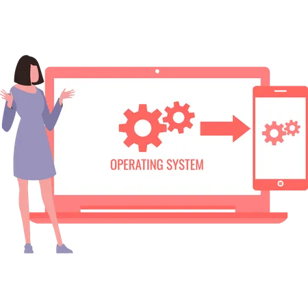 Girl setting up operating system  Illustration