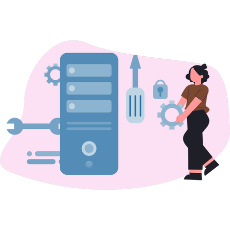 Girl setting web server  Illustration