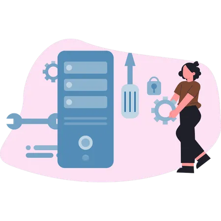 Girl setting web server  Illustration