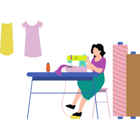 Girl sewing clothes Illustration