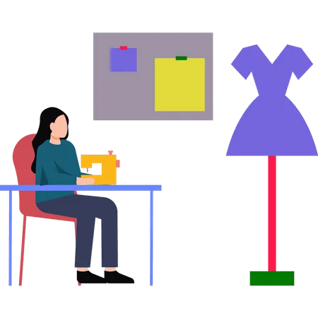 The Girl Is Sewing Clothes Illustration