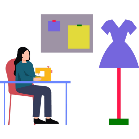 Girl sewing clothes  Illustration