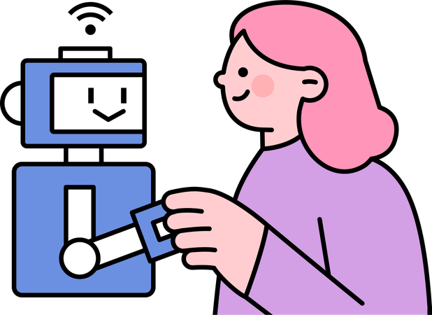 Girl shaking  with robot  Illustration