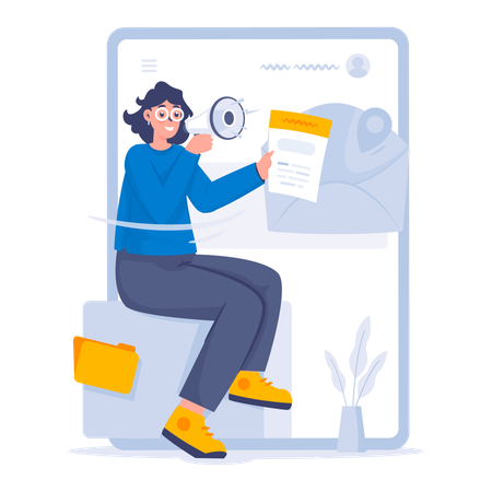 Girl sharing digital announcements  Illustration