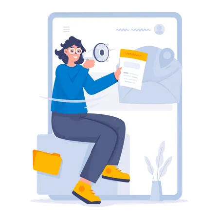 Girl sharing digital announcements  Illustration