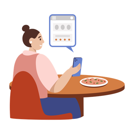 Girl sharing online food reviews  Illustration