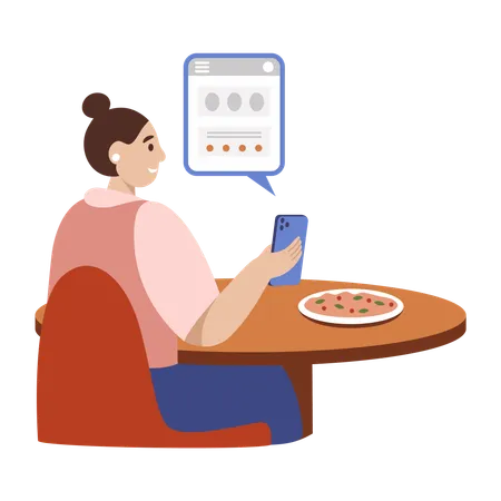 Girl sharing online food reviews  Illustration