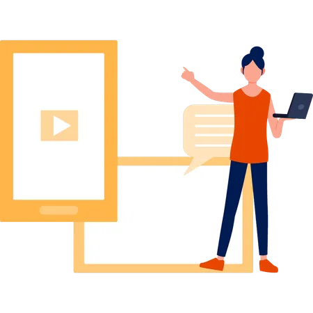 Girl Is Sharing Video From Mobile Illustration