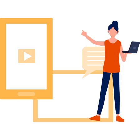 Girl Sharing Video From Mobile  Illustration