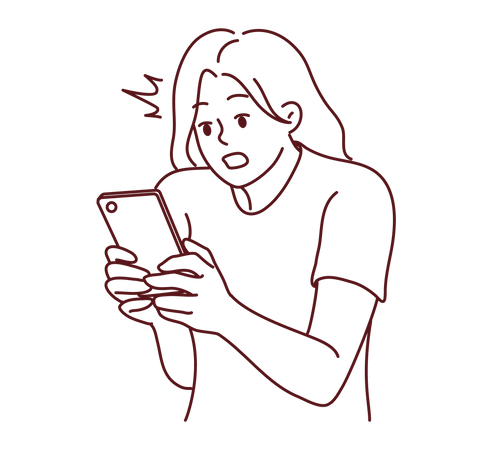 Girl shocking after looking at mobile  Illustration