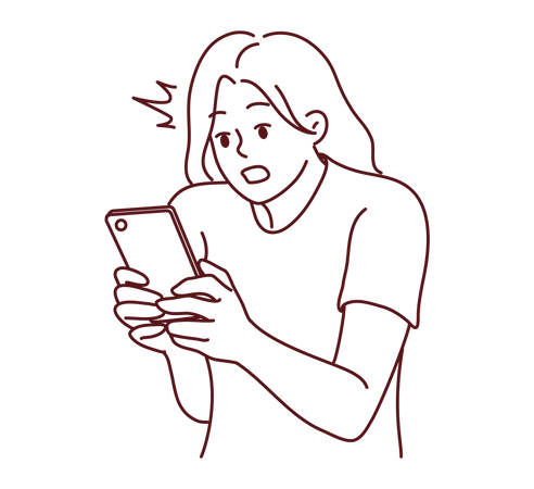 Girl shocking after looking at mobile  Illustration