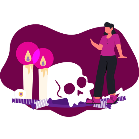 Girl shocking to see halloween candle  Illustration