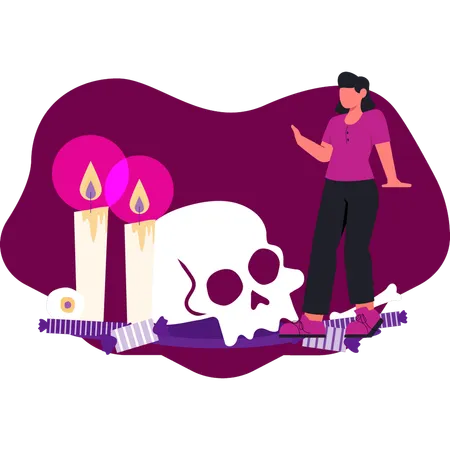 Girl shocking to see halloween candle  Illustration