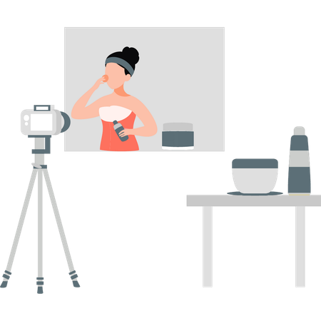 Girl shooting skincare videos  Illustration