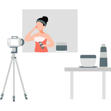 Girl shooting skincare videos  Illustration