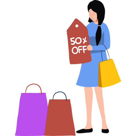Girl shopping at 50% off  Illustration