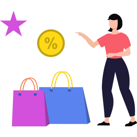 Girl shopping at discount  Illustration