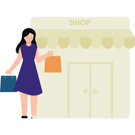 The Girl Is Shopping At The Store Illustration