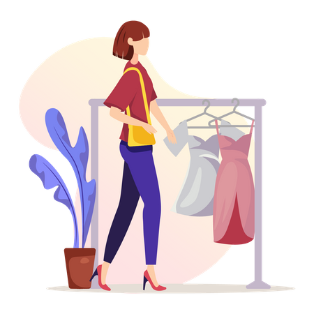 Girl Shopping Clothes Illustration