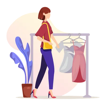 Girl Shopping Clothes Illustration