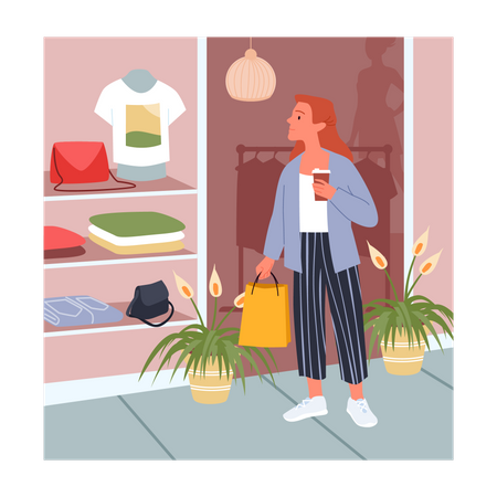 Girl shopping for clothes  Illustration