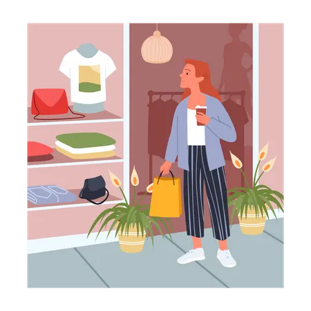 Girl shopping for clothes  Illustration