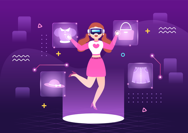 Girl shopping for fashion in metaverse  Illustration