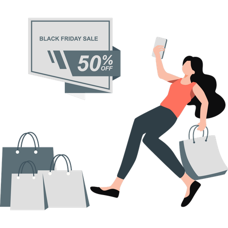 Girl shopping in black Friday sale  Illustration