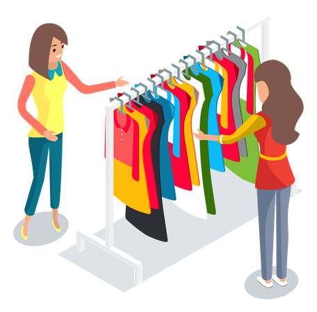 Girl shopping in clothing store Illustration