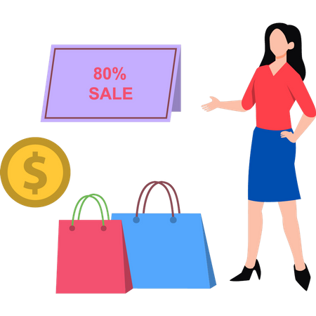 Girl shopping on 80% sale  Illustration