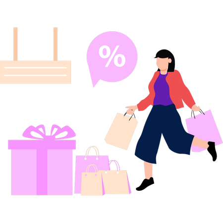 Girl shopping on discount offer  Illustration