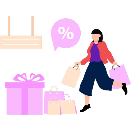 Girl Shopping On Discount Offer Illustration