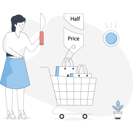 Girl  shopping on half price  Illustration