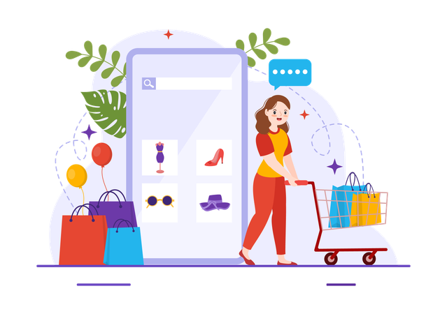 Girl shopping on mobile  Illustration