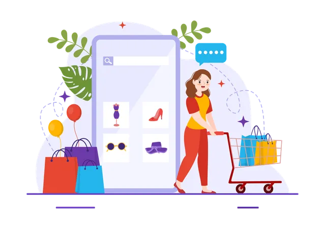 Girl shopping on mobile  Illustration