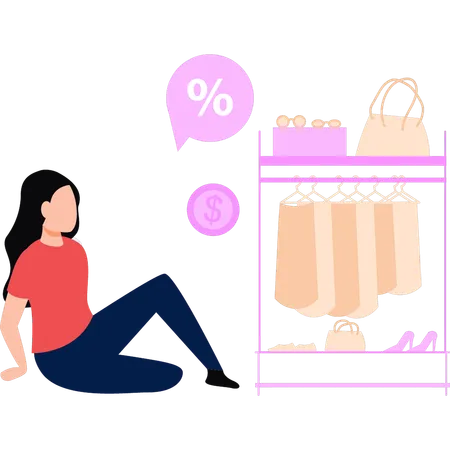 Girl Shopping On Sale Illustration