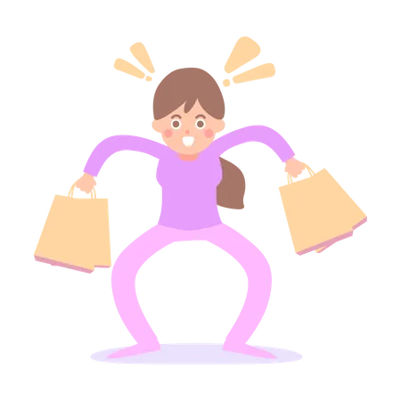 Woman Bought Many Items On Sale Illustration