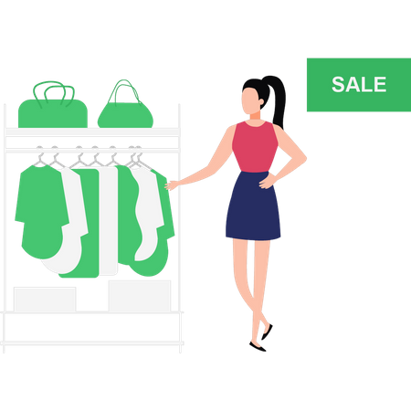 Girl Shopping On Sale  イラスト