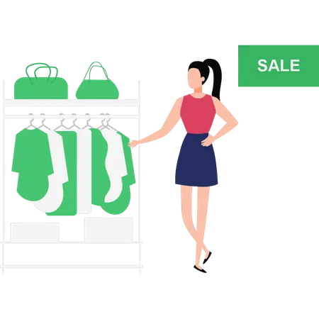 Girl Shopping On Sale  Illustration