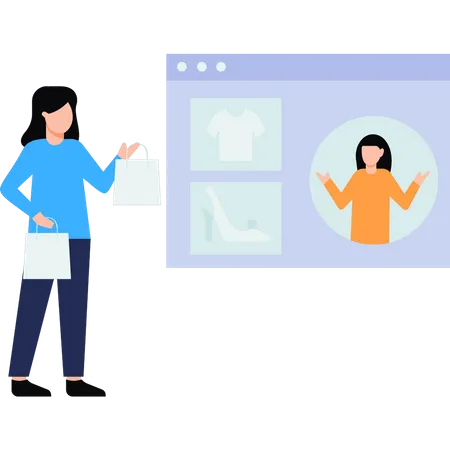 A Girl Is Shopping On A Website Illustration