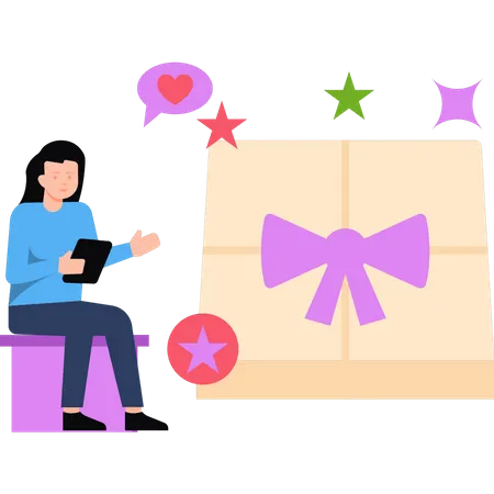 The Girl Is Looking At The Gift Illustration