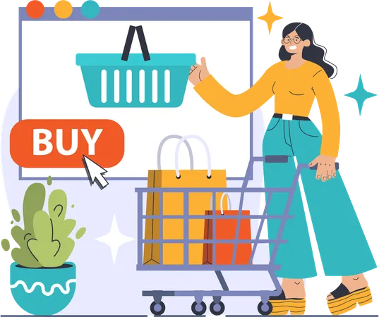 Girl shopping online from shopping website  Illustration