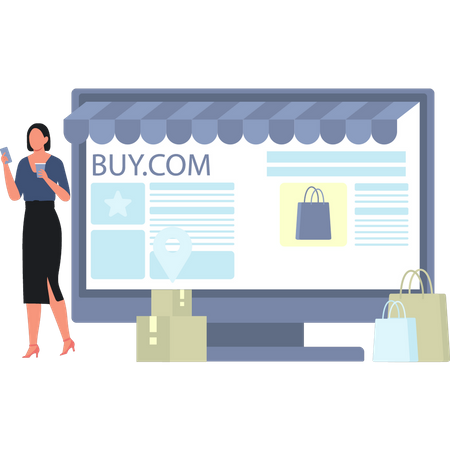 Girl Shopping Online From Website  Illustration