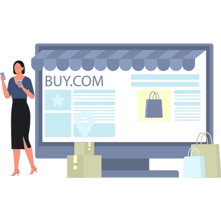 Girl Shopping Online From Website  Illustration