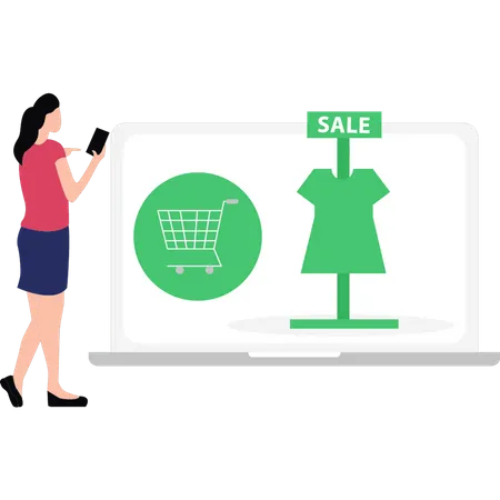 Girl Shopping Online On Sale  Illustration