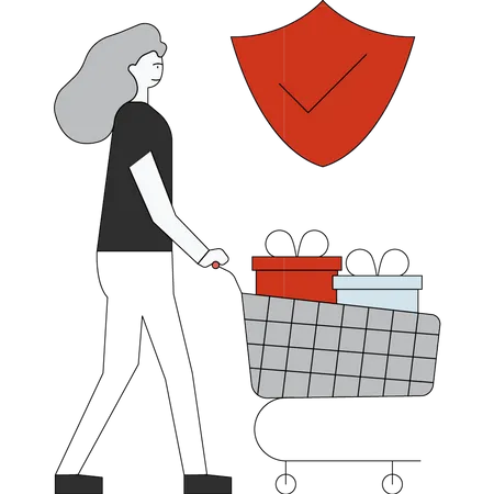 The Girl Is Shopping Safely Illustration