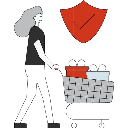 Girl shopping safely  Illustration