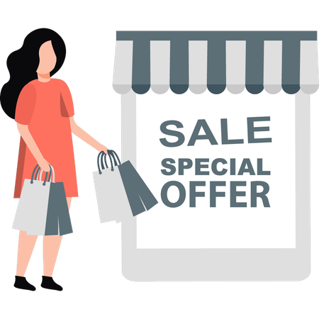 Girl shopping special offer online  Illustration