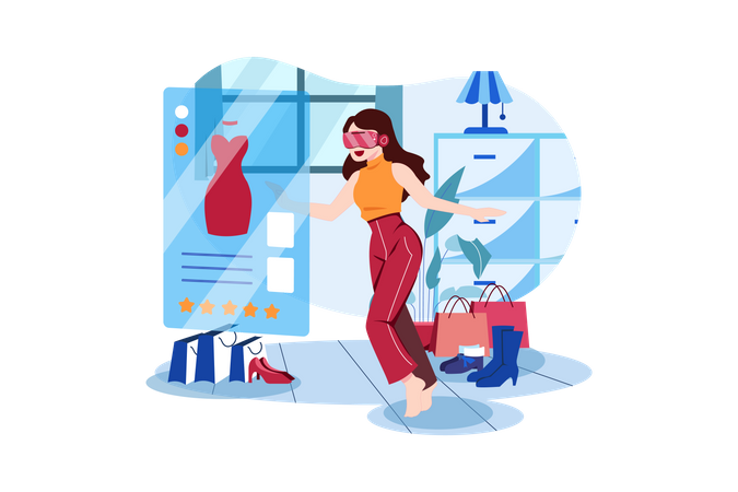 Girl shopping using virtual technology  Illustration